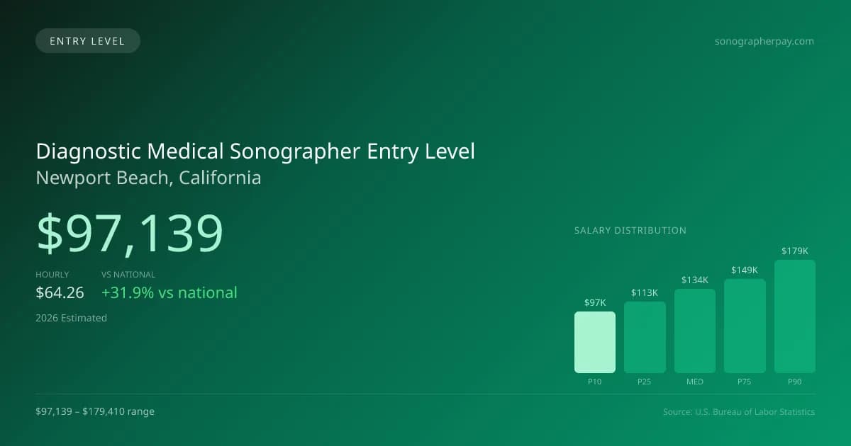 Diagnostic Medical Sonographer Entry Level Salary in Newport Beach, CA — 2026 est., based on 2025 BLS