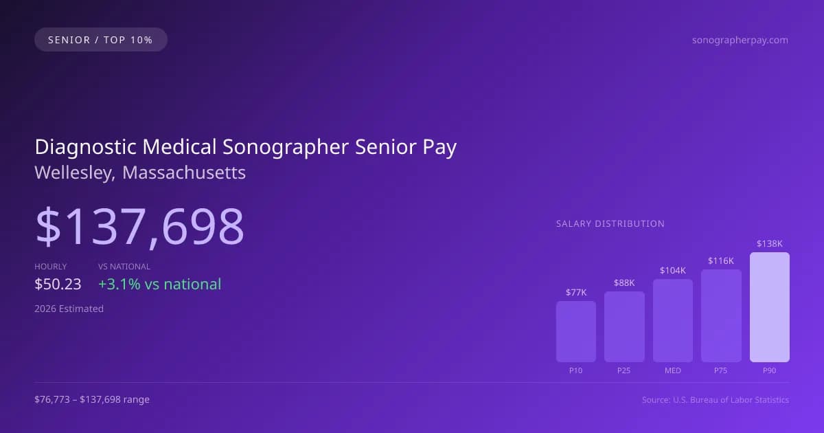 Diagnostic Medical Sonographer Senior Salary in Wellesley, MA — 2026 est., based on 2025 BLS