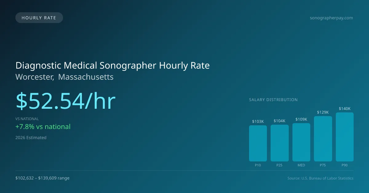 Diagnostic Medical Sonographer Hourly Rate in Worcester, MA — 2026 est., based on 2025 BLS