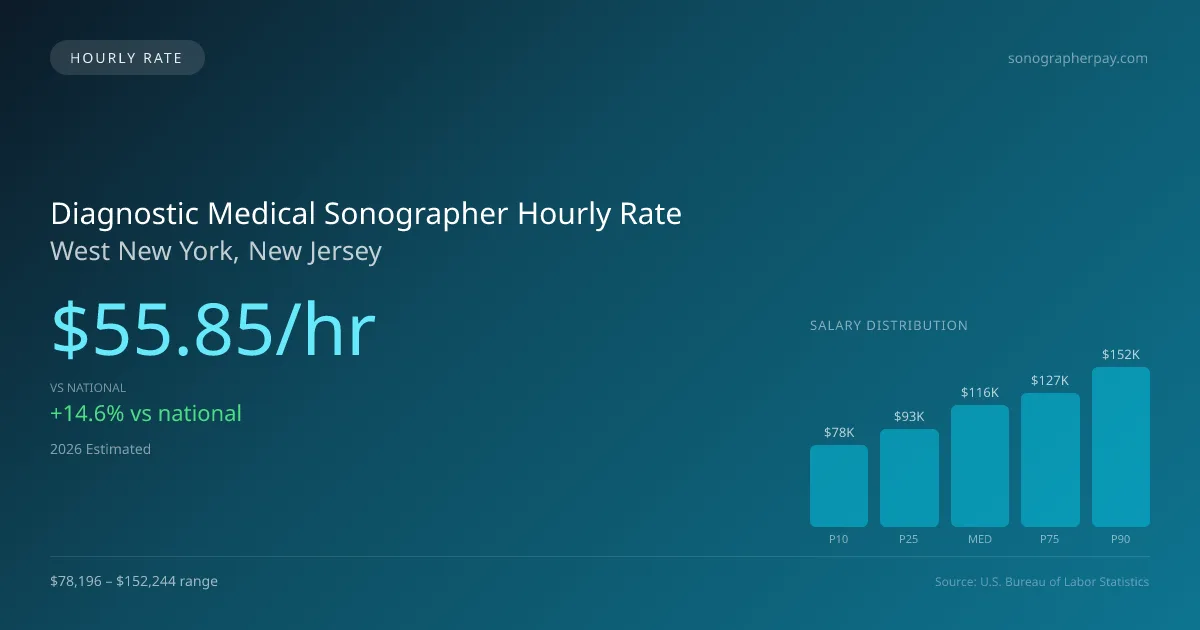 Diagnostic Medical Sonographer Hourly Rate in West New York, NJ — 2026 est., based on 2025 BLS