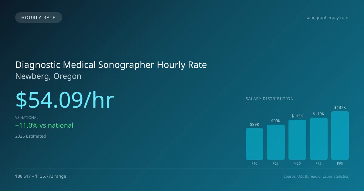 Diagnostic Medical Sonographer Hourly Rate in Newberg, OR — 2026 est., based on 2025 BLS