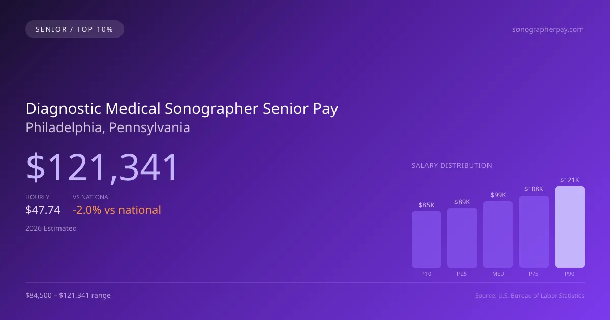 Diagnostic Medical Sonographer Senior Salary in Philadelphia, PA — 2026 est., based on 2025 BLS