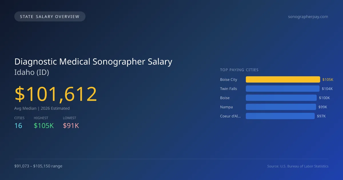 Diagnostic Medical Sonographer Salary in Idaho - 2025 BLS Data Infographic